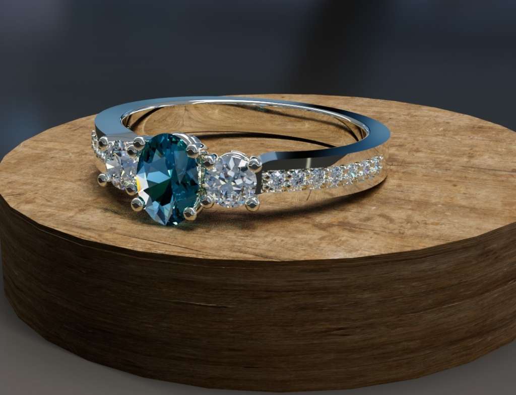 Engagement ring white gold with blue topax