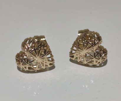 heart earrings yellow gold, wire technique