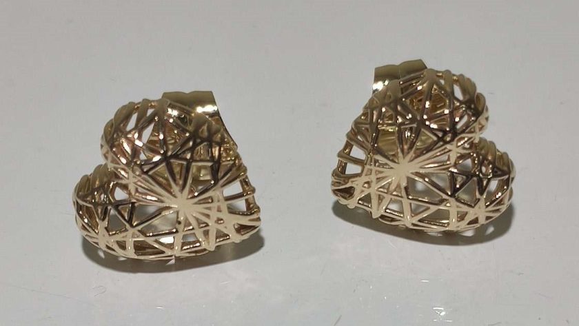 heart earrings yellow gold, wire technique