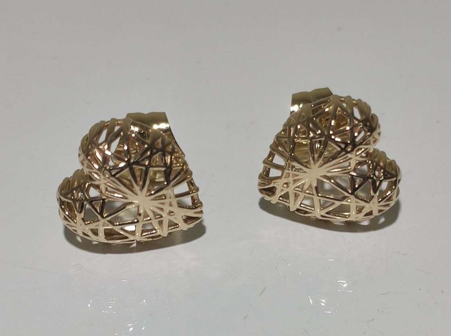 heart earrings yellow gold, wire technique